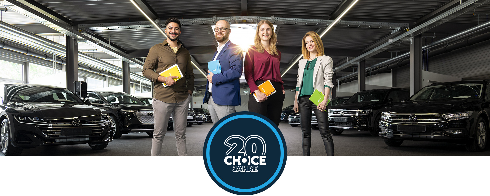 Employees of Choice in front of car pool